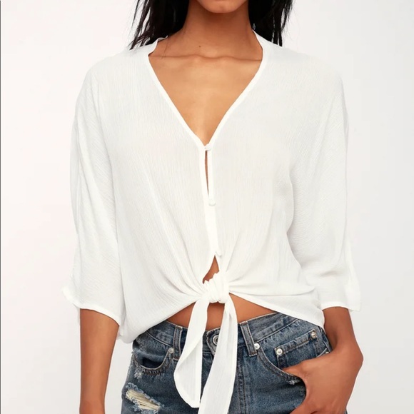 Lulus Tops - Abrielle white tie front button up top